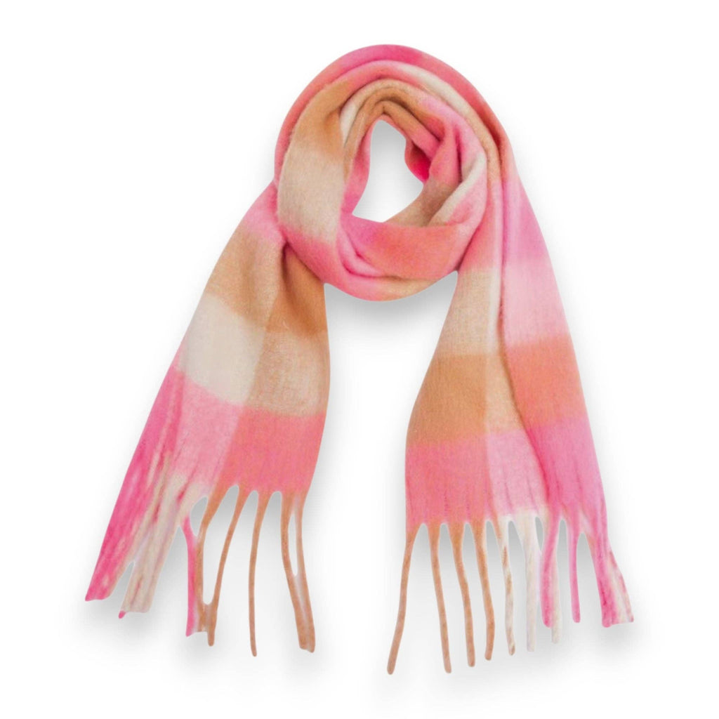Fluffy Check Print Winter Scarf: Hot Pink