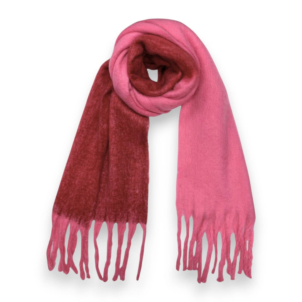 Two-tone Fluffy Print Winter Scarf: Pink