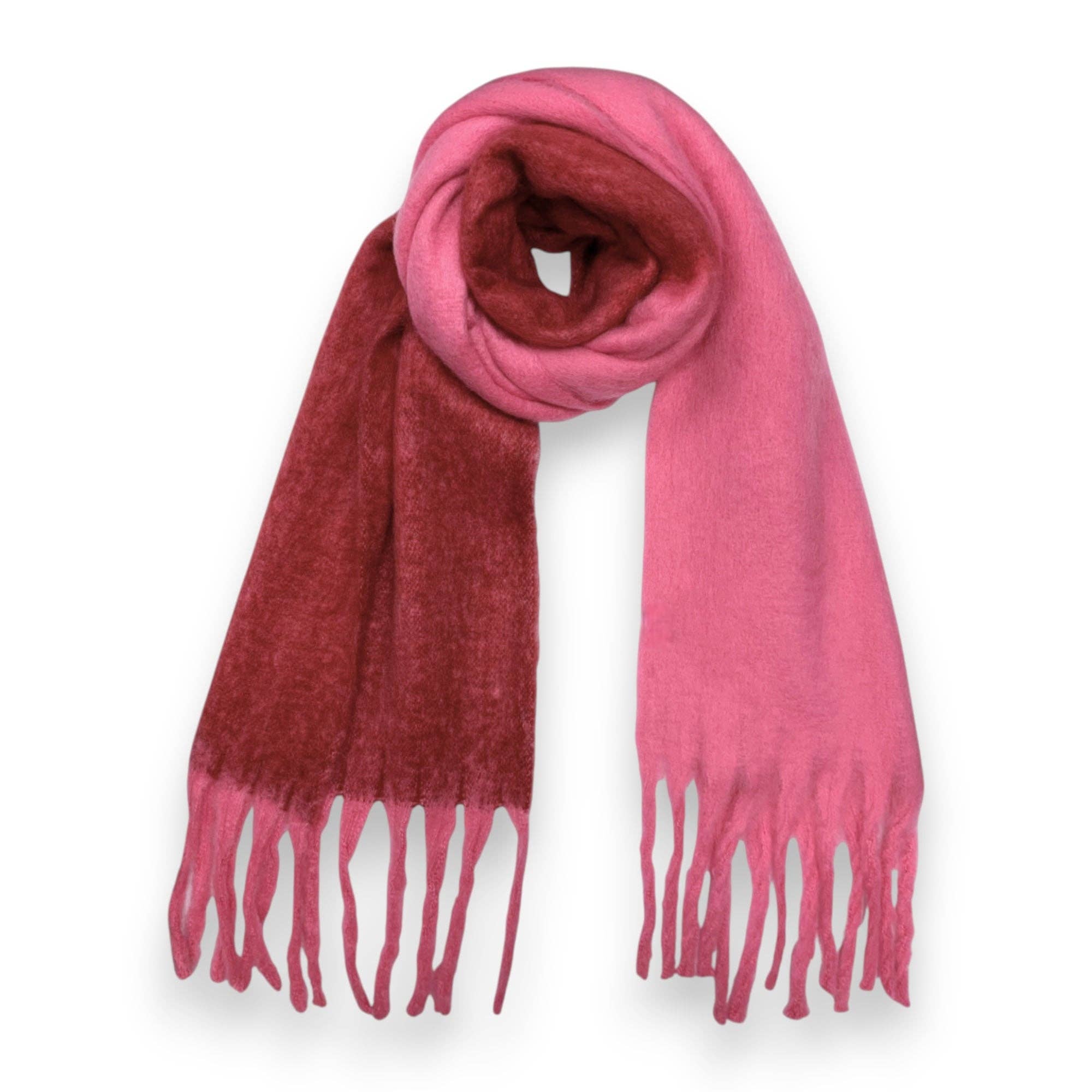 Two-tone Fluffy Print Winter Scarf: Pink