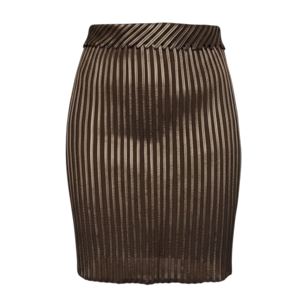 Adolfo Dominguez Vintage Faux Leather Brown Bronze Pencil Skirt UK 10