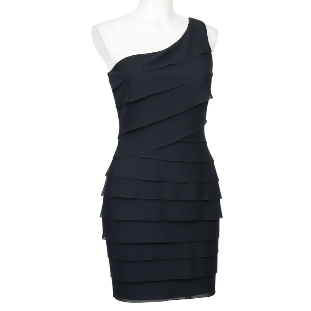 Alexon Black Layered One Shoulder Party Dress UK 16