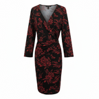 Anne Klein Red Black Floral Long Sleeve Faux Wrap Dress UK 18