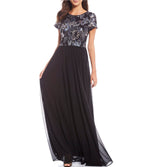 Betsy & Adam Black Navy Sequin Cap Sleeve Maxi Dress UK 8