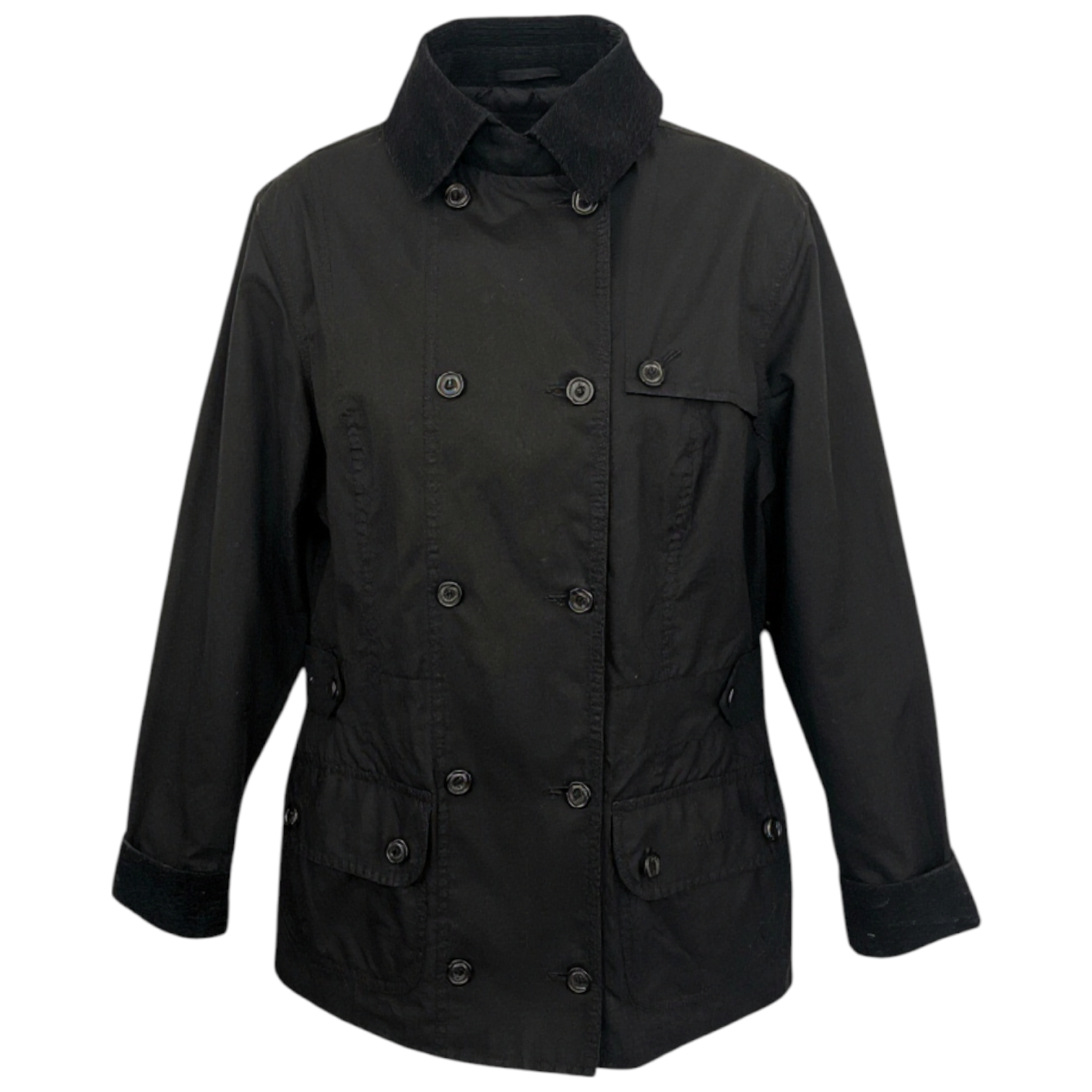 Barbour Black Double Breasted Waxed Cotton Jacket UK 12