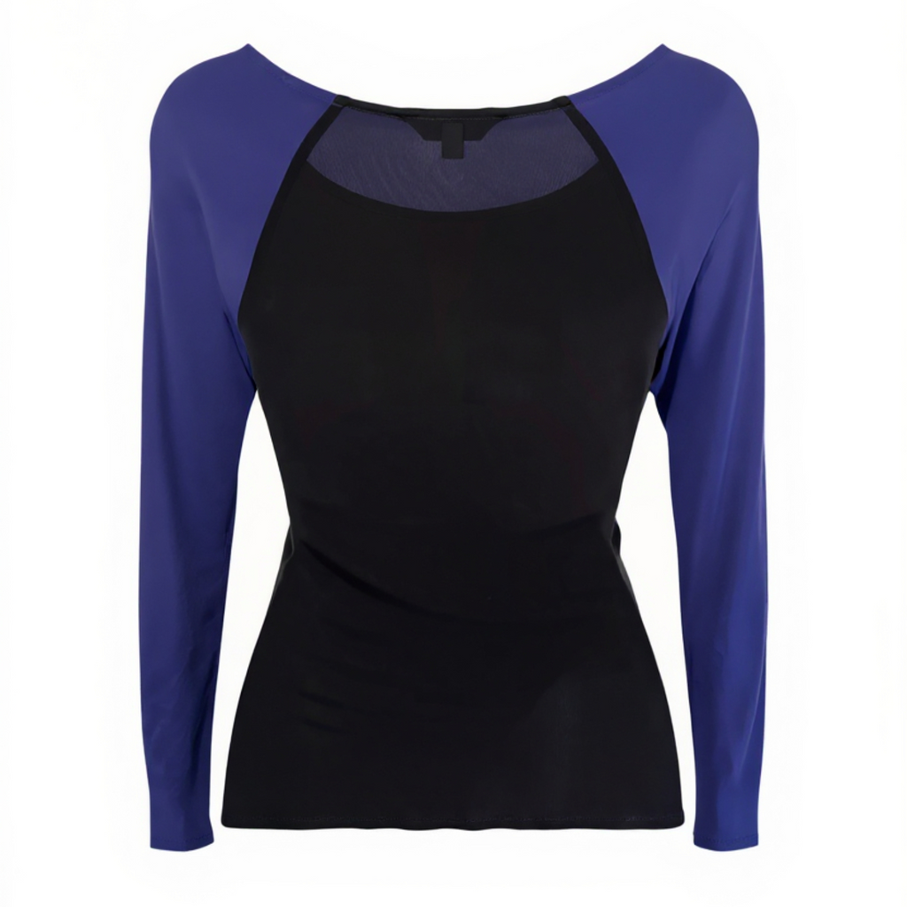 LK Bennett Black & Purple Silky Dipped Hem Top  UK 10