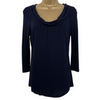 LK Bennett Navy Long Sleeve Silky Cowl Neck Top UK 8