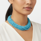 Vintage Sky Blue Seed Bead Multi Strand Necklace
