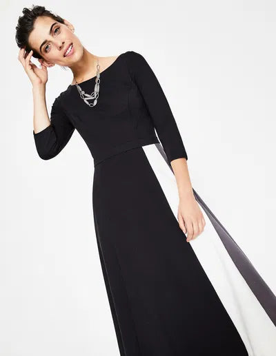 Boden Black Fit & Flare Ponte Midi Dress UK 12
