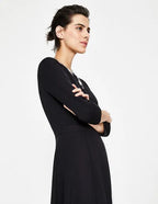 Boden Black Fit & Flare Ponte Midi Dress UK 12
