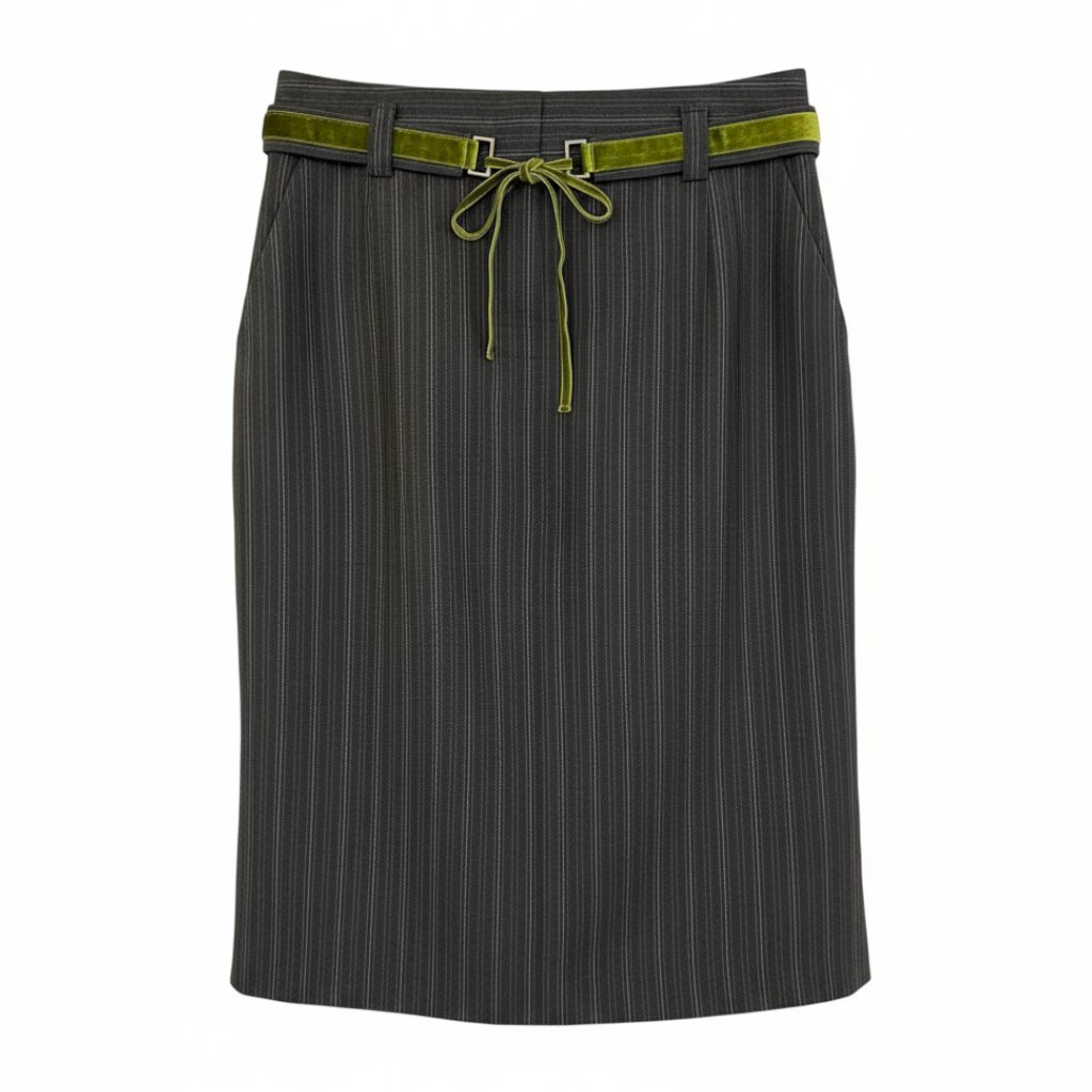 Boss Hugo Boss Dark Green Pinstripe Wool Skirt UK 8/10