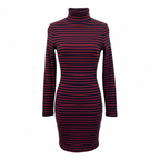Brave Soul Navy Burgundy Long Sleeve Striped Dress UK 10
