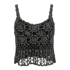 Carling Vintage 1990's Black & Silver Grey Crochet Crop Top UK 10