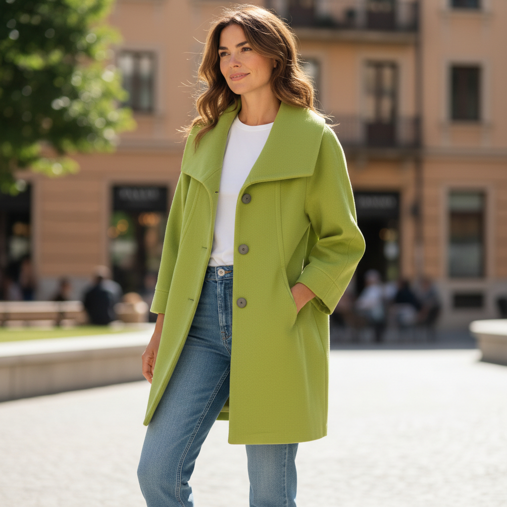 Damo Donna Lime Green Wool Cashmere Coat  UK 12