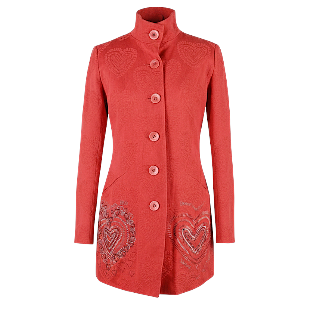 Desigual RARE Y2K Red Heart Embroidered Coat UK 18