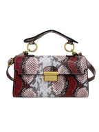 Snake Print Handbag Detachable Strap & Golden-Tone Hardware - NEW