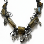 Vintage Eclectic Tassel Necklace: Green & Bronze Mixed Beads