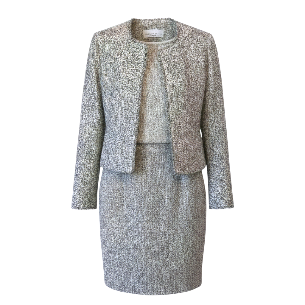 Fenn Wright Manson Geneva Navy Ivory Frayed Tweed Dress UK 16