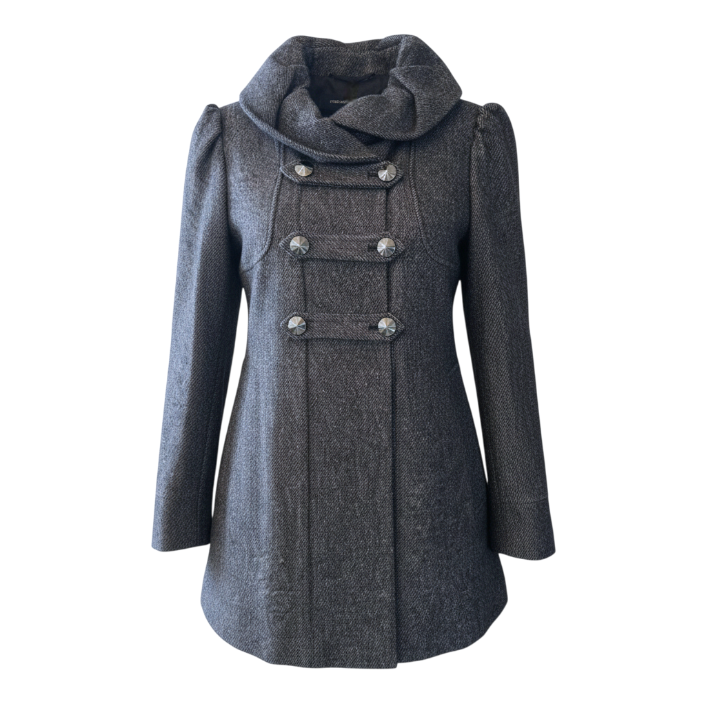 French Connection Grey Frill Collar Wool Military Style Jacket UK 8