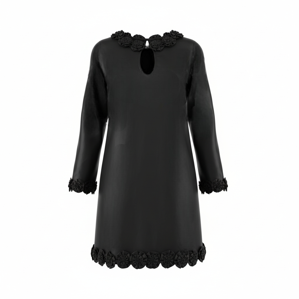 French Connection Black Silk Rosette Dress UK 8