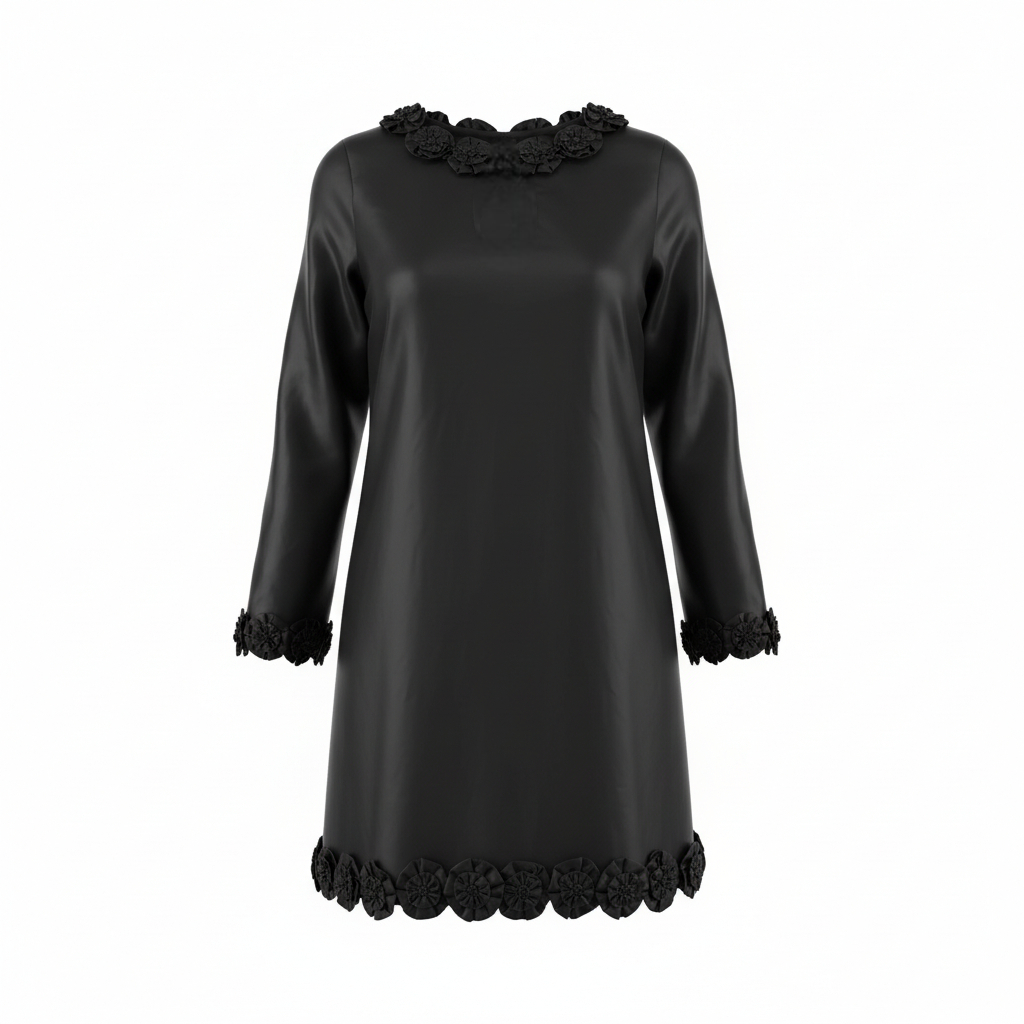 French Connection Black Silk Rosette Dress UK 8