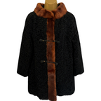 Astra Furs Paris Vintage 50/60s Black Persian Astrakhan Mink Fur Collar Coat