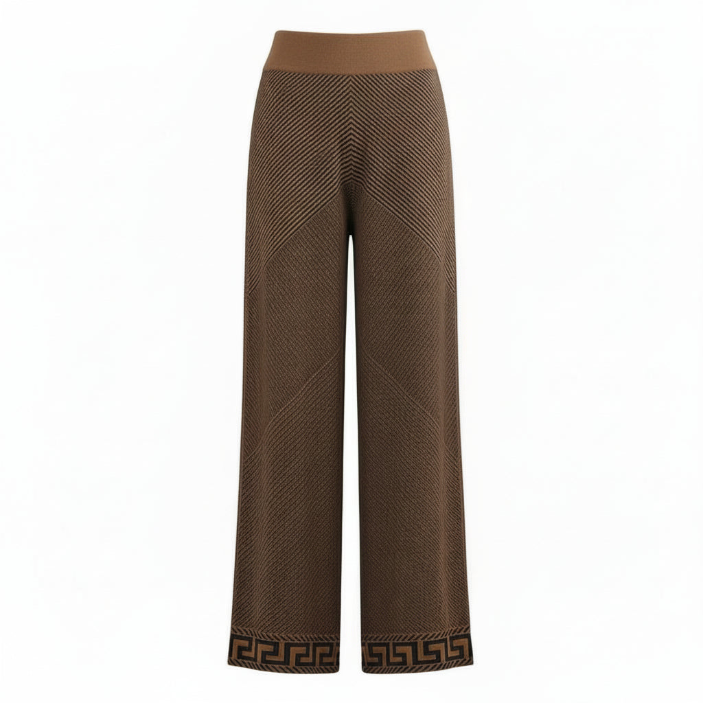 Stylewe Brown & Black Geo Knit Wide Leg Trousers UK 12