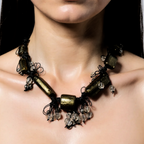 Vintage Eclectic Tassel Necklace: Green & Bronze Mixed Beads