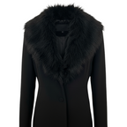 Great Plains Black Fur Collar Coat Size L UK 14