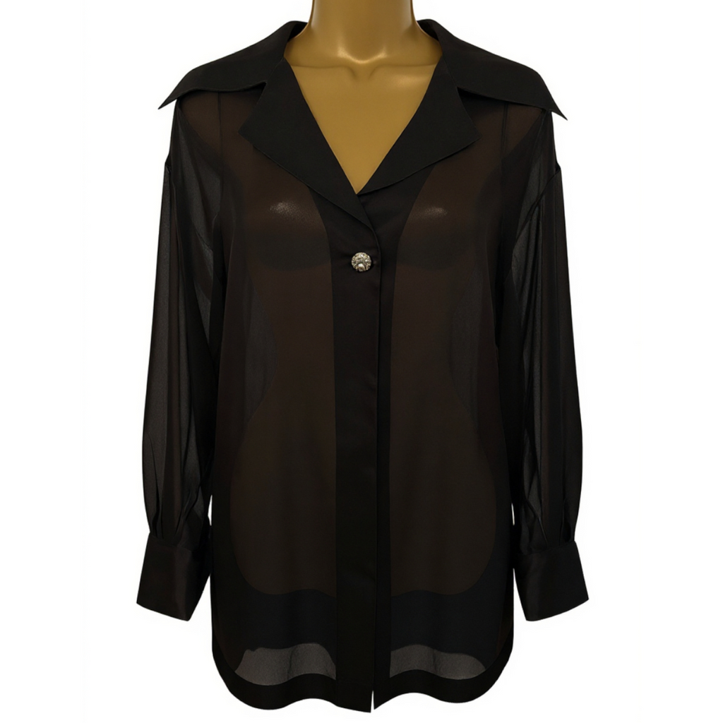 Guy Laroche Rare Vintage Black Sheer Silk Shirt UK 12