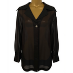 Guy Laroche Rare Vintage Black Sheer Silk Shirt UK 12