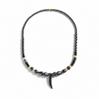 Mens Hematite Necklace with Hematite Fang Pendant