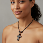 Unisex Gunmetal Grey Hematite Cross Pendant Necklace