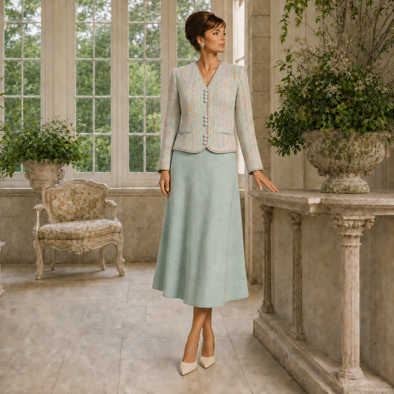 AnnaBelinda Rare Vintage Spearmint Textured Skirt Suit UK 14