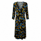 Joe Browns Black Blue Yellow Floral Jersey Dress UK 20