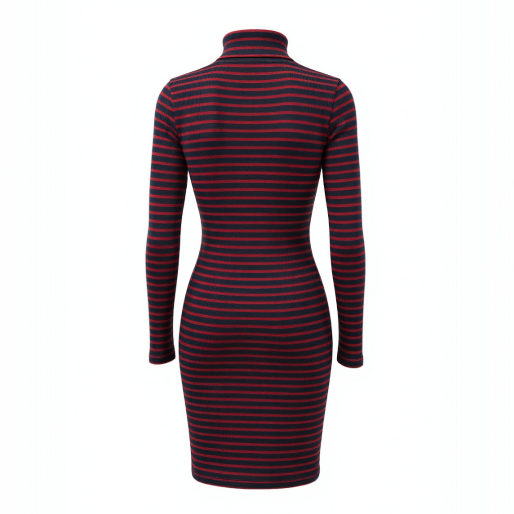 Brave Soul Navy Burgundy Long Sleeve Striped Dress UK 10