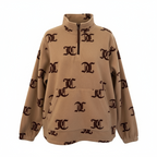 Juicy Couture Beige Brown Soft Fleece Zip Neck Top UK 12