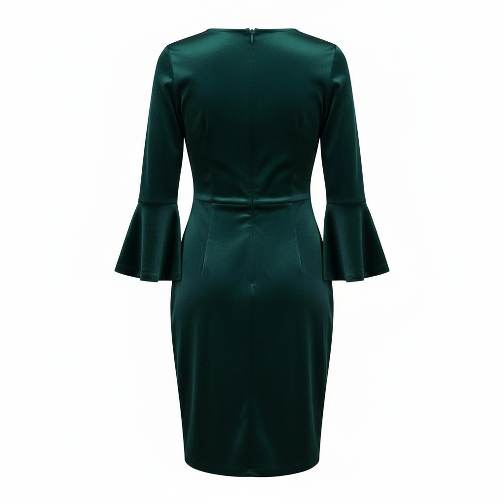 Kaleidoscope Green Velvet Bell-Sleeve Cocktail Dress UK 16