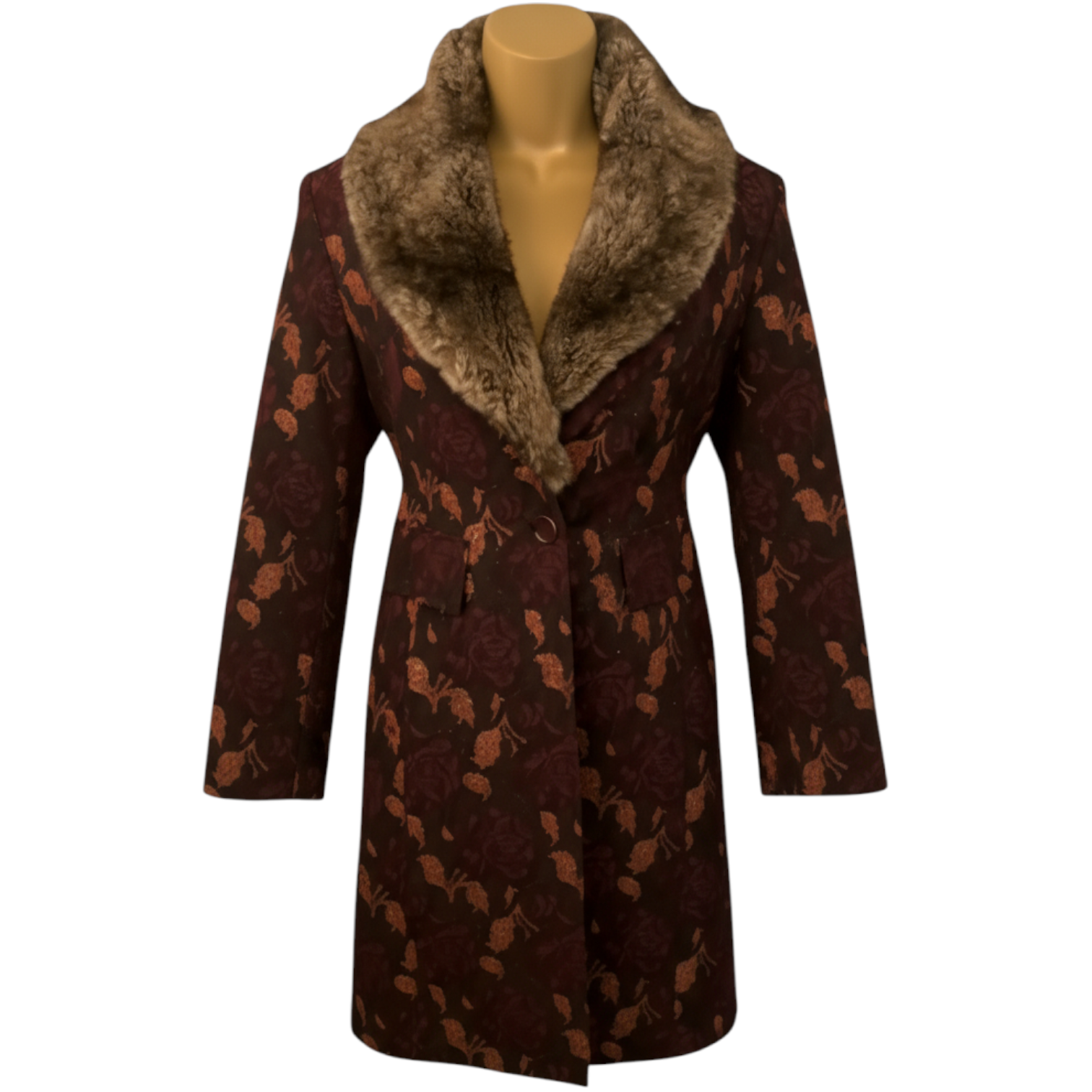 Karen Millen Vintage Floral Brocade Faux Fur Collar Coat UK 8