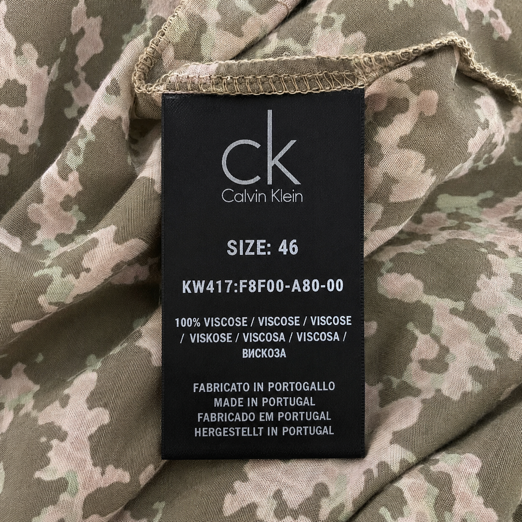 Calvin Klein Khaki Abstract Print Drop-Waist Dress – UK 14
