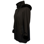 Andrew Marc New York Black Faux Fur Lined Hooded Coat UK 10