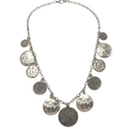 Vintage Beaten & Patterned Metal Disc Necklace