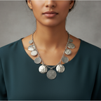 Vintage Beaten & Patterned Metal Disc Necklace