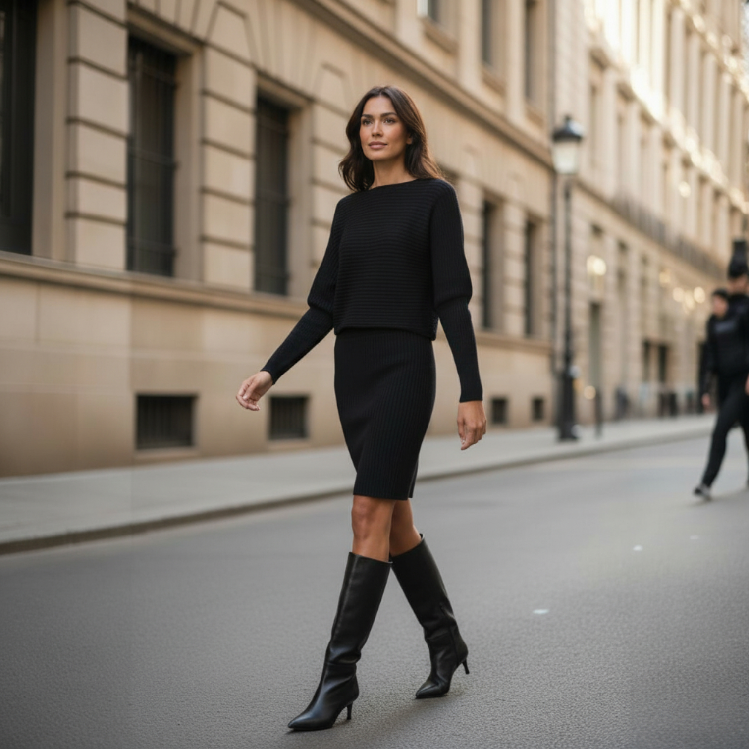 Mint Velvet Black Ribbed Batwing Knit V Back Dress UK 14/16