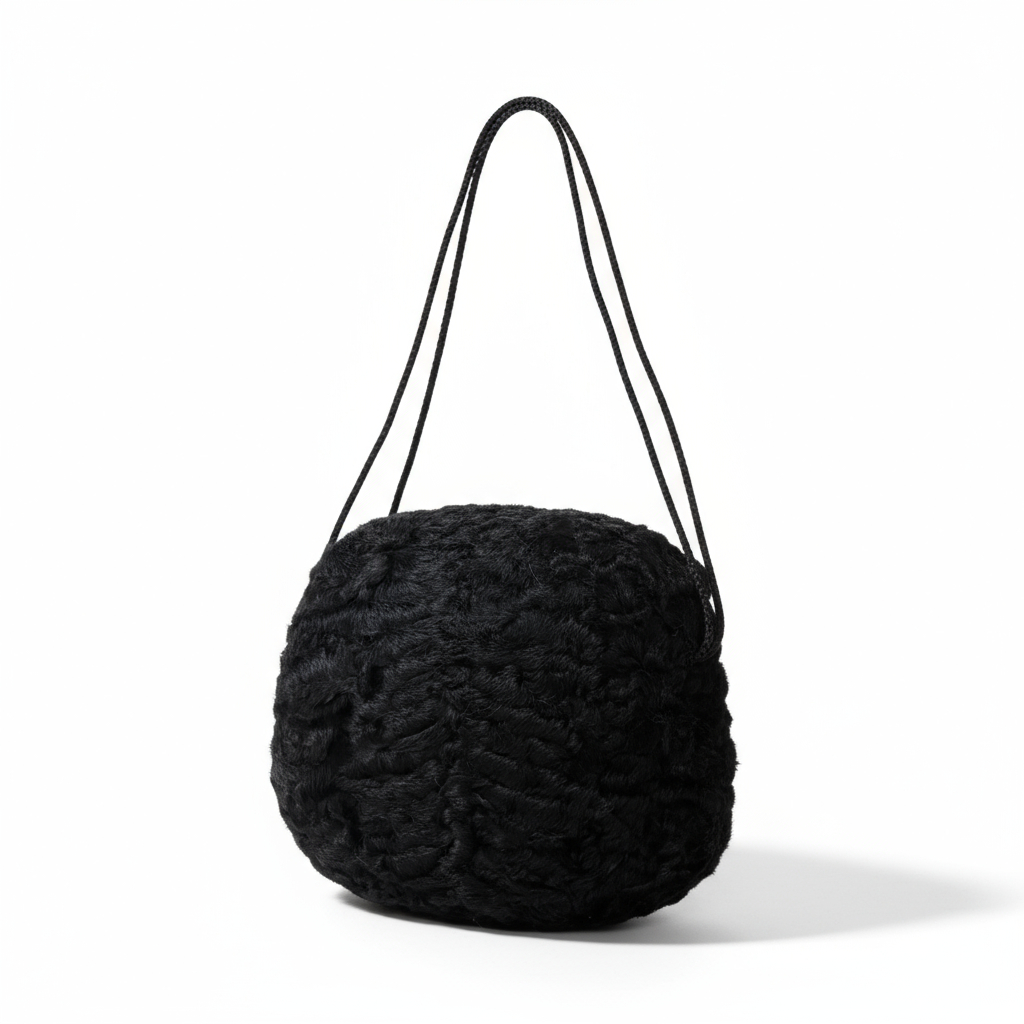 1960s Vintage Astrakhan Wool Muff with Rope Handles