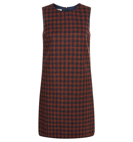 Hobbs Navy & Rust Wool Check Pinafore Dress UK 10