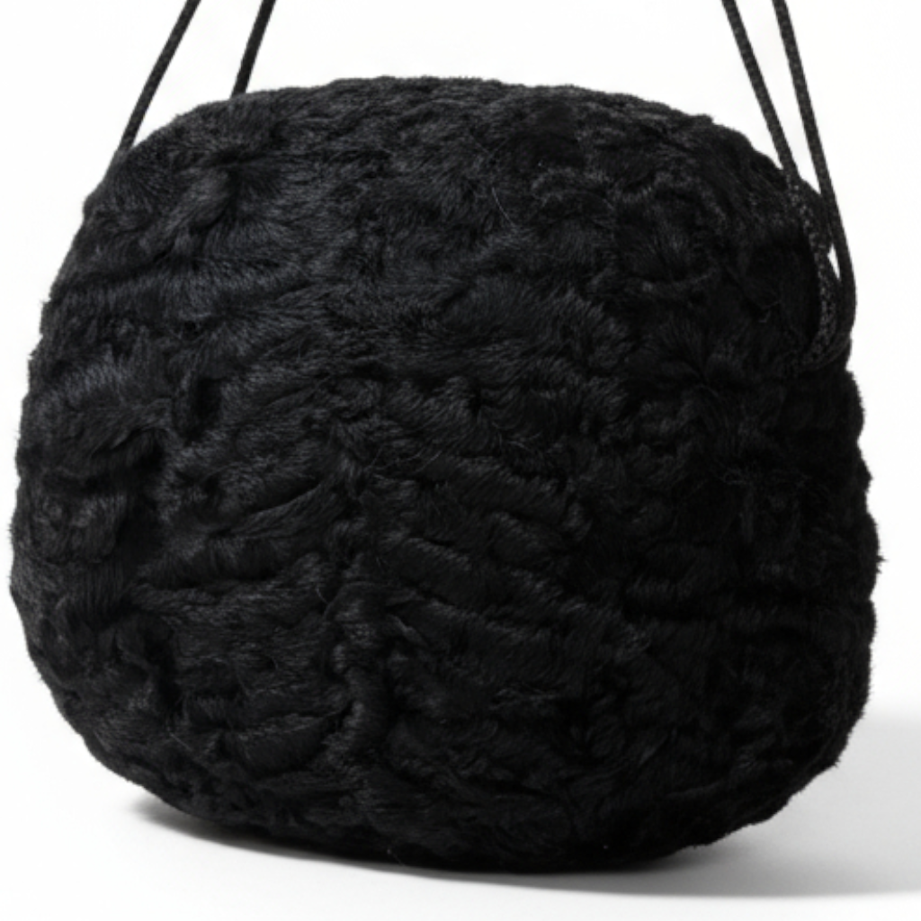 1960s Vintage Astrakhan Wool Muff with Rope Handles