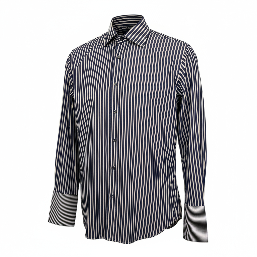 Paul Smith Blue & White Striped Double Cuff Shirt Size M