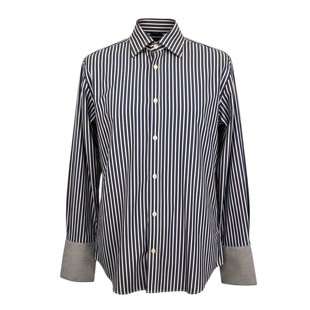 Paul Smith Blue & White Striped Double Cuff Shirt Size M