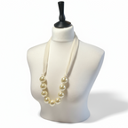 Vintage Large Faux Pearl Hand Knotted Long Bead Tie Necklace