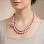 Vintage Two Strand Creamy Pink Beaded Rose Necklace